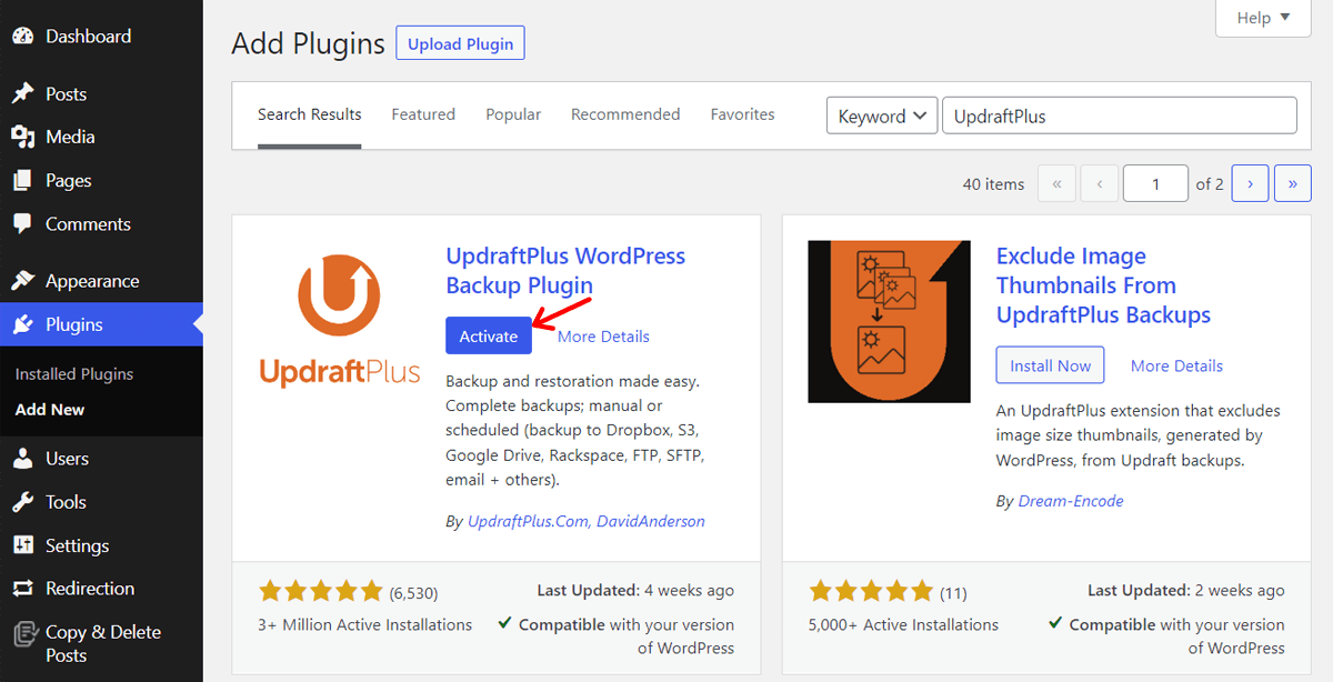 activate-the-updraftplus-plugin