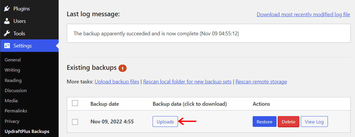 click-uploads-on-existing-backups